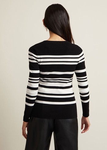 Phase Eight Serena Stripe Knitwear Black/White USA | 6180297-EJ